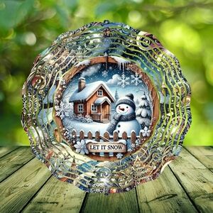 Charming Snowman and Cabin Metal Wall Art